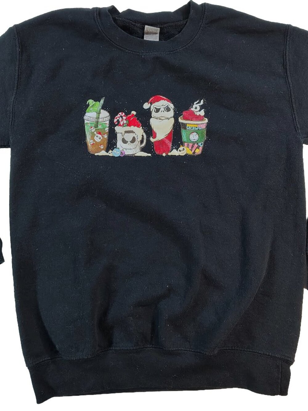 Men's Small Black Gildan Heavy Cotton Nightmare Before Christmas Themed Sweater